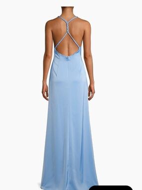 Light Blue Satin Maxi Dress with Braided Straps
